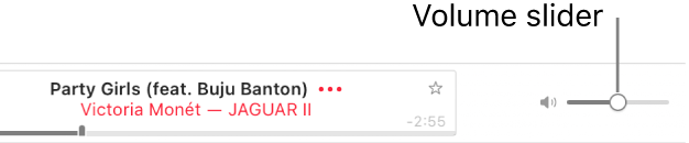 The volume slider in the top right of Apple Music.