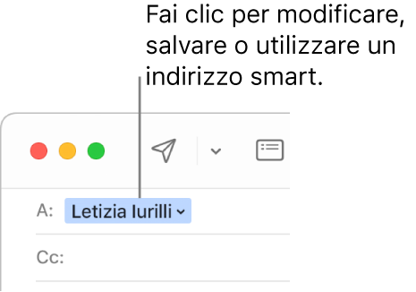 Un indirizzo smart con una freccia sulla quale puoi fare clic per modificare, salvare o lavorare con un indirizzo smart.