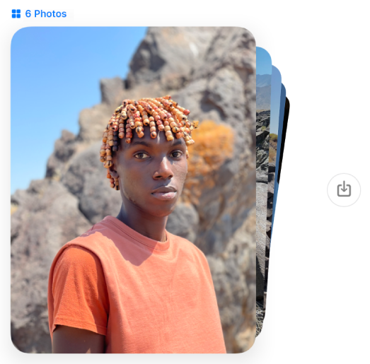 A stack of six photos in a conversation. Click the Save Photo button to the right to save the photos to your Photo Library.