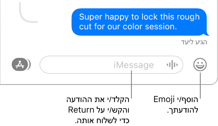 שיחה בחלון ״הודעות״, המראה את שדה ההודעה בתחתית החלון.