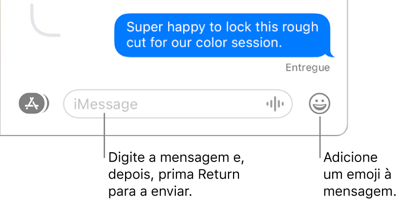 Uma conversa na janela da aplicação Mensagens, com o campo de mensagem na parte inferior da janela.