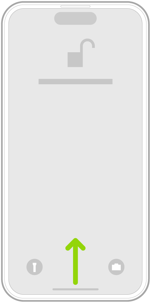 En illustration, der viser, at der skubbes op fra den nederste kant af skærmen for at gå til hjemmeskærmen.