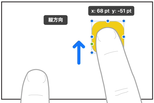 2本指を使って、フリーボード内の項目を直線的に移動しています。