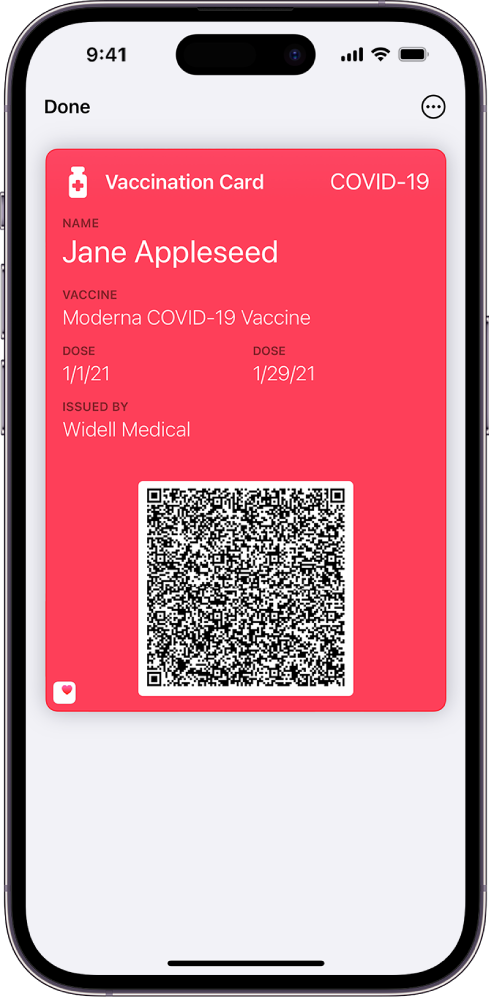Vakcinacijos kortelė programoje „Wallet“.