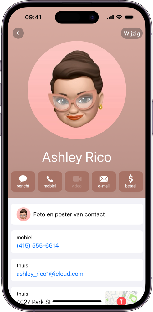 Een contactpersoonkaart in de Contacten-app.