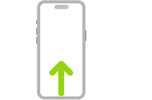 Изображение iPhone со стрелкой, указывающей направление смахивания: от нижней части экрана вверх.