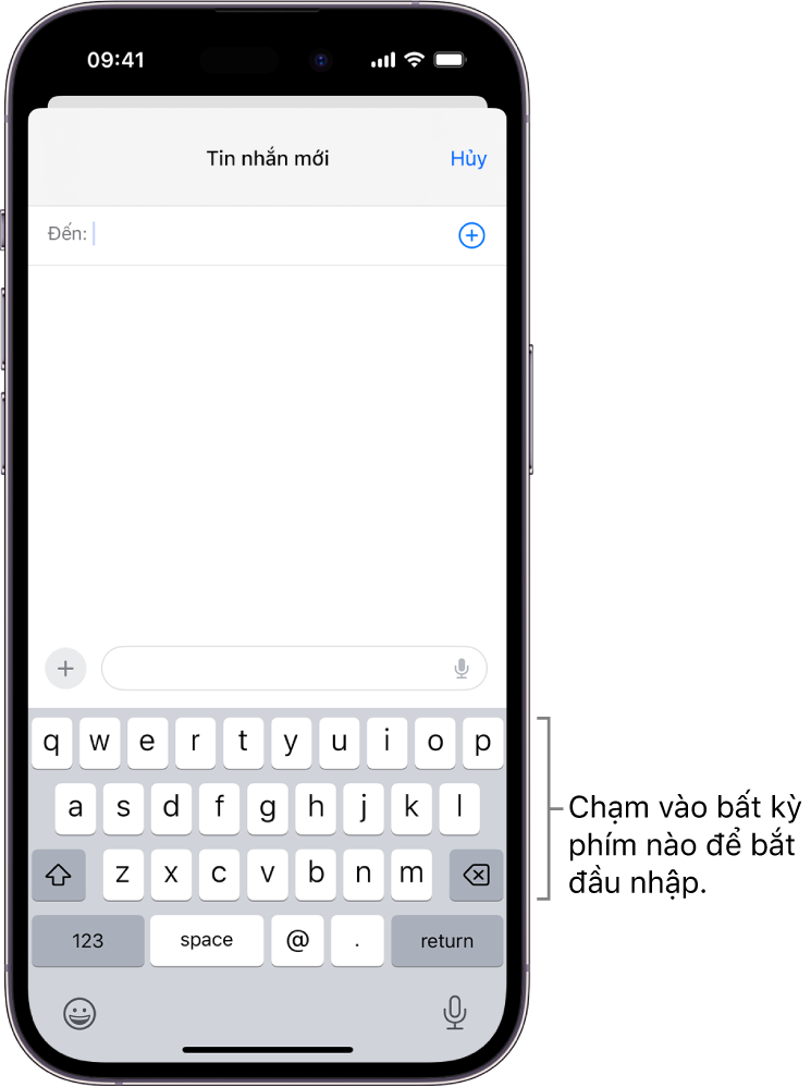 Một email trống được mở trong ứng dụng Mail. Bàn phím ảo nằm ở nửa dưới của màn hình.