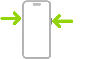 iPhone 插圖，帶有指向右上方側邊按鈕和左上方調高音量按鈕的箭頭。