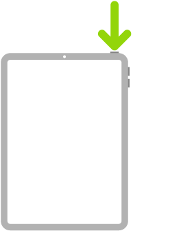 En illustration af iPad med en pil, som peger på den øverste knap.