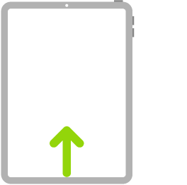 Kuva iPadista, jossa nuoli näyttää pyyhkäisemisen alhaalta ylös.