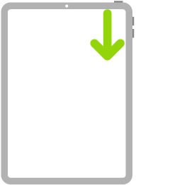 Kuva iPadista, jossa nuoli näyttää pyyhkäisemisen oikeasta yläkulmasta alas.