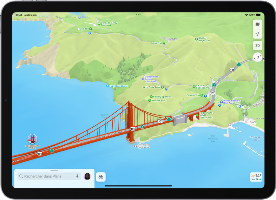 Plan en 3D affichant un pont et un parc.