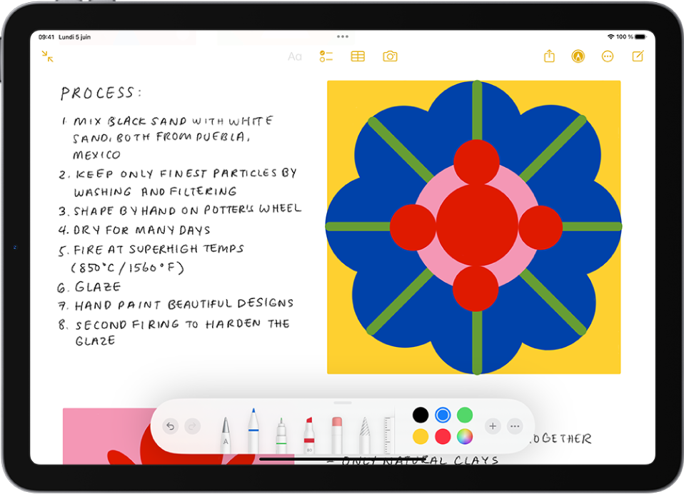 Une note montrant un dessin et des outils d’annotation en bas de l’écran.