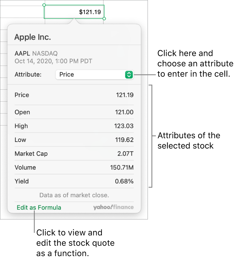 The dialog for entering stock attribute information, with Apple as the selected stock.