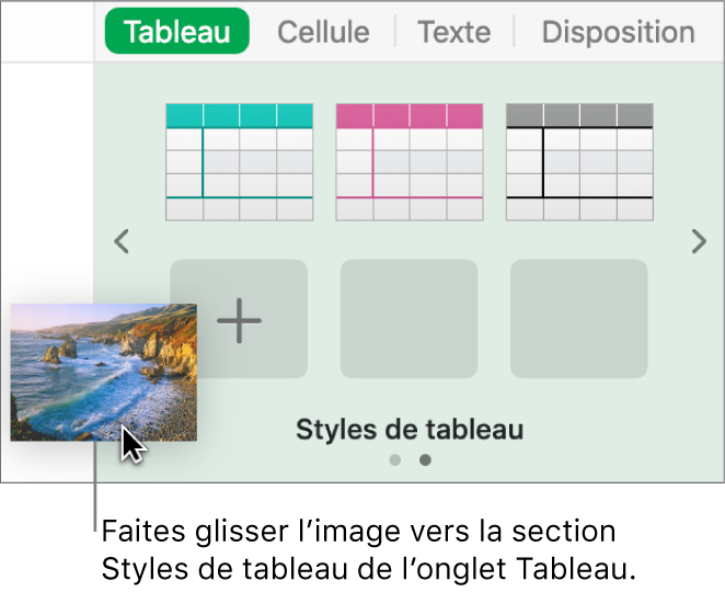 Glissage d’une image vers les styles de tableau pour créer un nouveau style.