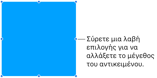 Ένα αντικείμενο με μπλε κουκκίδες στο περίγραμμά του για την αλλαγή του μεγέθους του αντικειμένου.