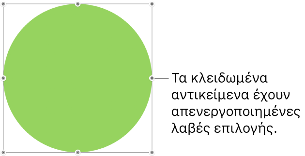 Κλειδωμένο αντικείμενο με απενεργοποιημένες λαβές επιλογής.