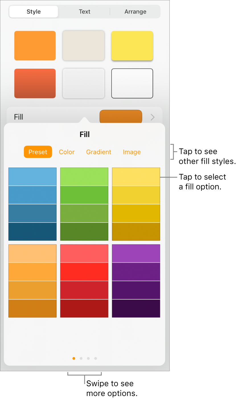 Fill options in the Style tab of the Format button.