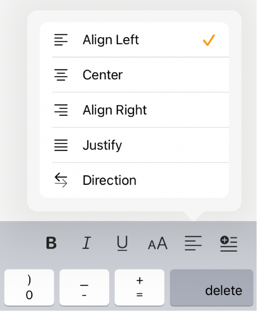 The Format bar with controls for indenting text and aligning paragraphs.