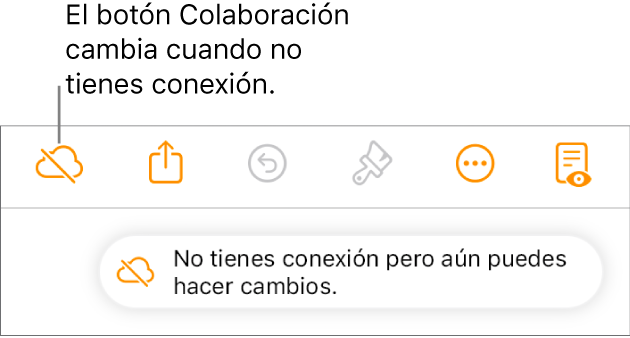 Una alerta en la pantalla muestra el mensaje: No tienes conexión pero aún puedes hacer cambios.