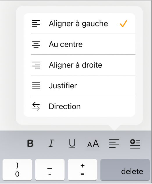 Barre de mise en forme présentant les commandes de mise en retrait du texte en retrait et d’alignement des paragraphes.