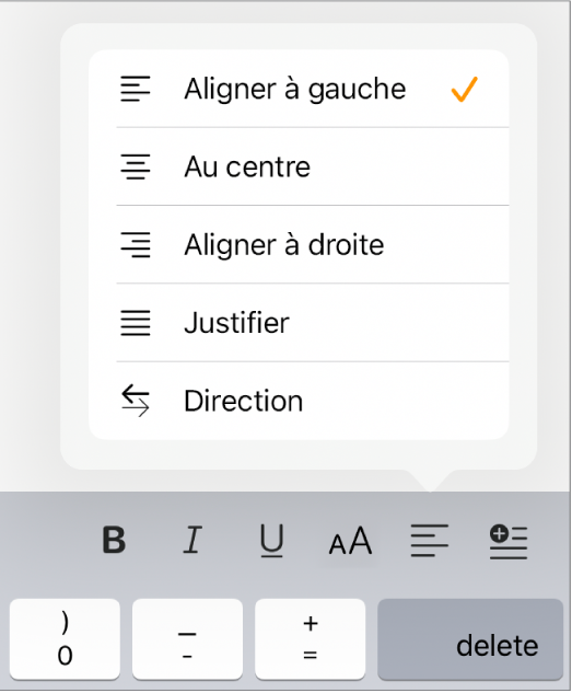 Barre de formatage présentant les commandes de mise en retrait du texte en retrait et d’alignement des paragraphes.