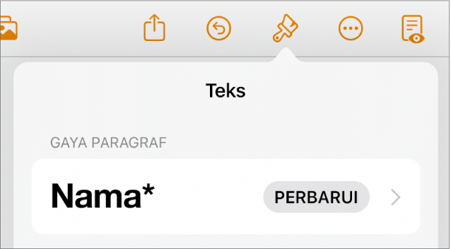 Gaya Badan paragraf dengan asterisk di sampingnya dan tombol Perbarui di sebelah kanan.