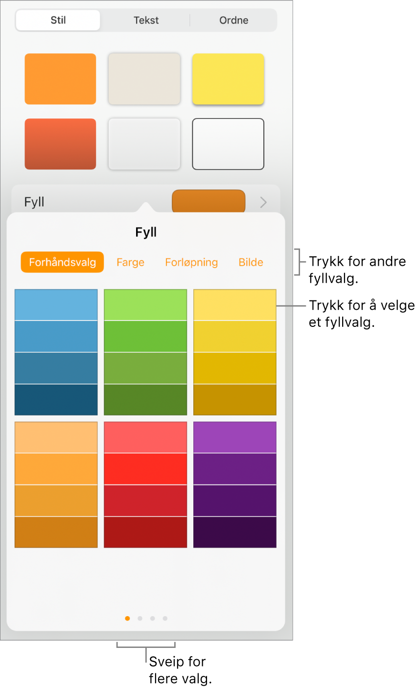 Fyllalternativer i Stil-fanen for Format-knappen.