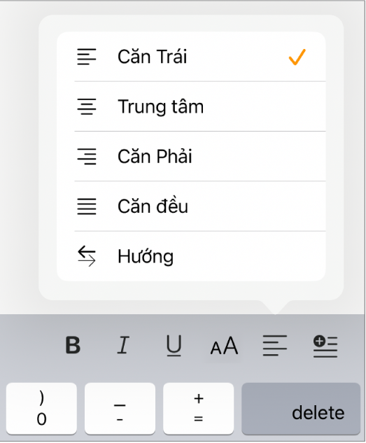 Thanh Định dạng có các điều khiển để thụt lề văn bản và căn chỉnh đoạn.