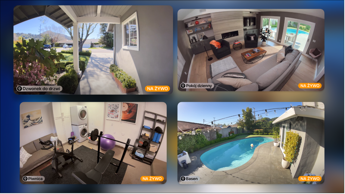 Ekran Apple TV z wieloma kamerami w widoku HomeKit