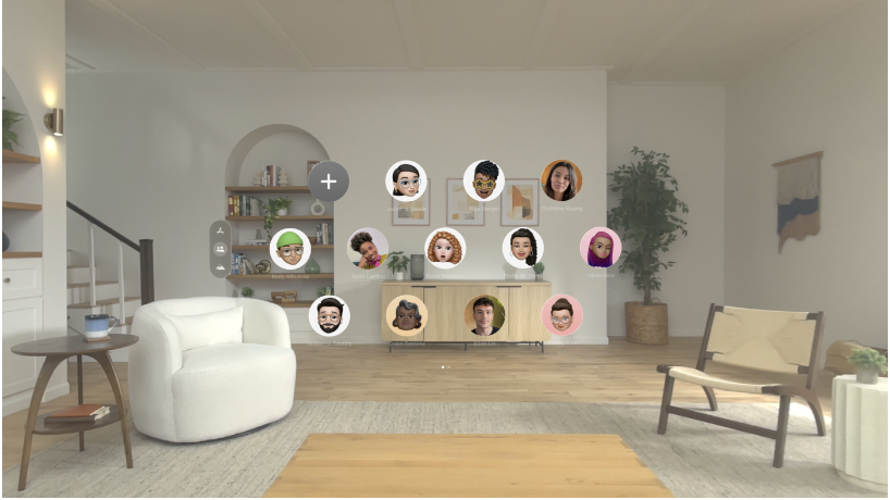 Die Personenansicht auf der Apple Vision Pro mit einer Liste von Kontakten und der Option zum Starten eines FaceTime-Anrufs.