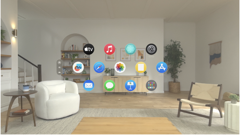 Die Apps-Ansicht auf der Apple Vision Pro mit der ersten Seite der Apps.