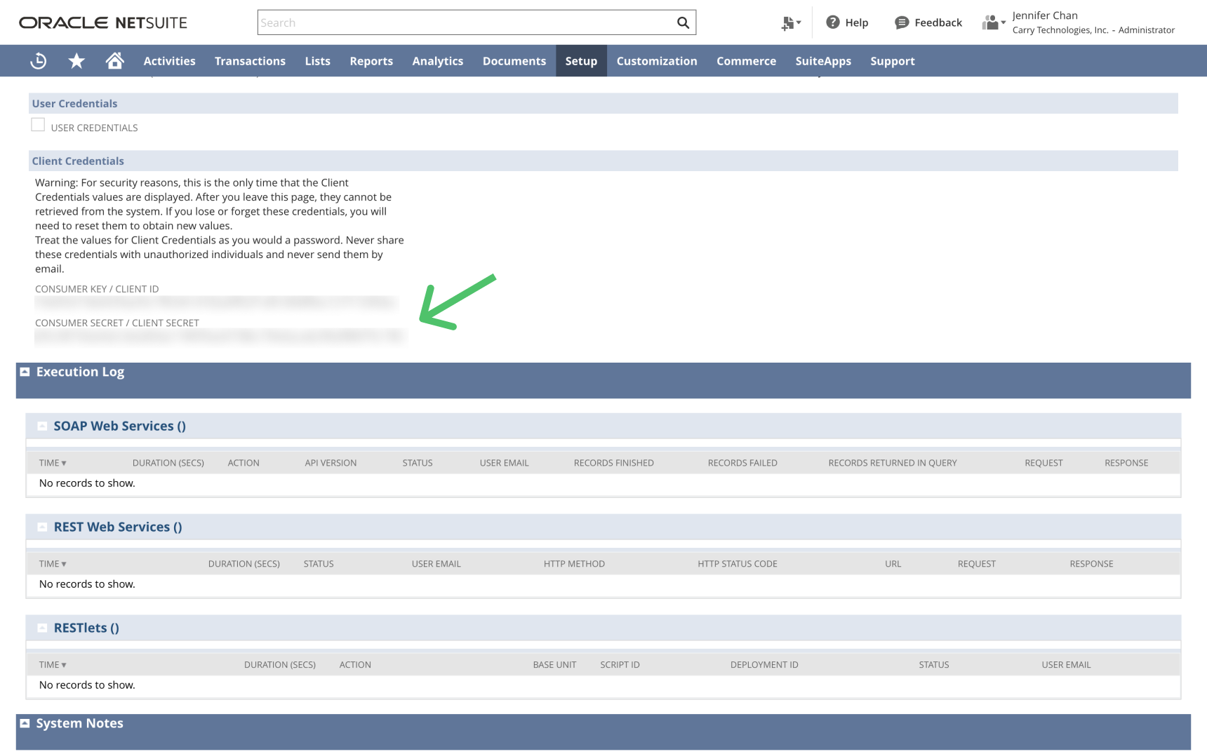 Integration credentials in NetSuite