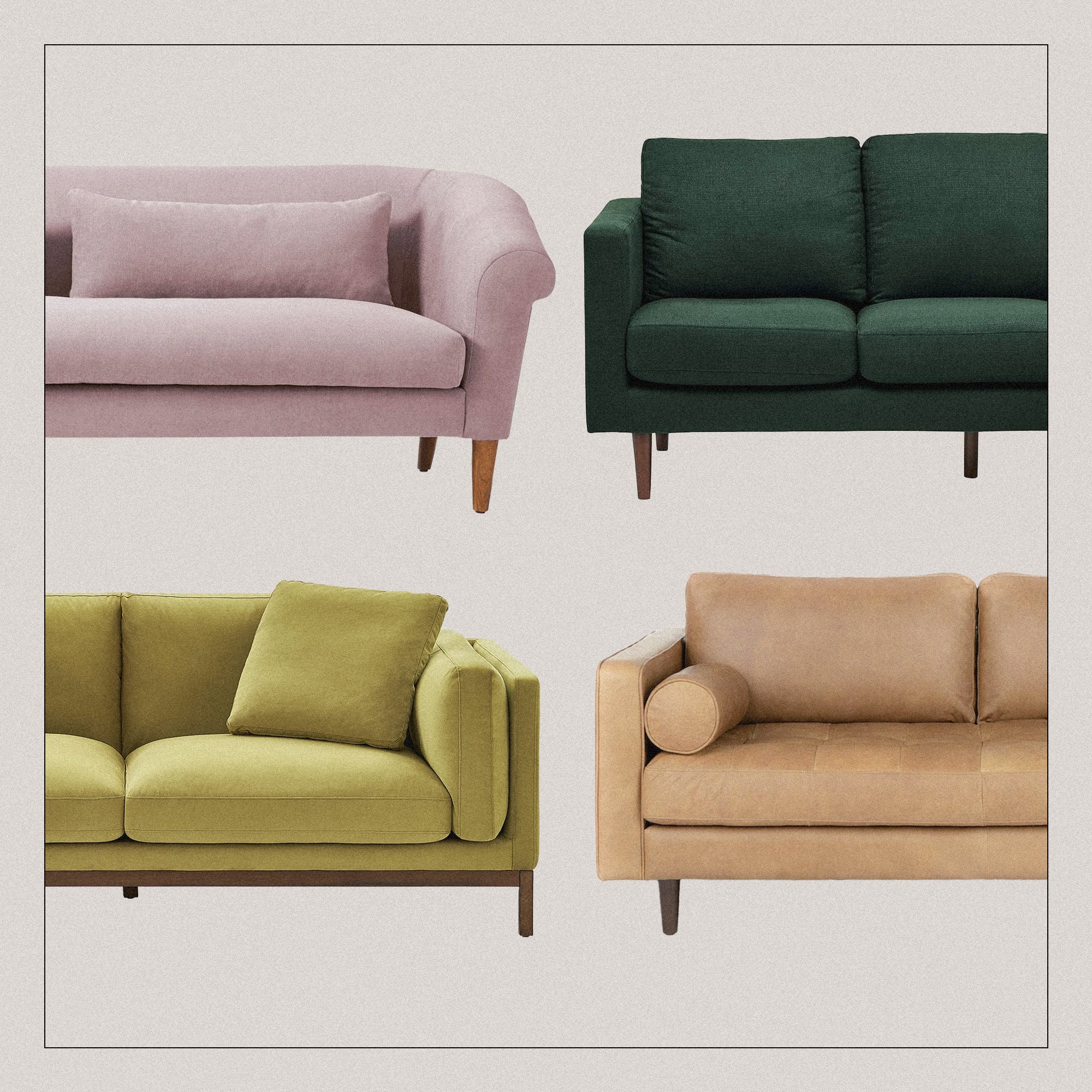 a group of different colored couches