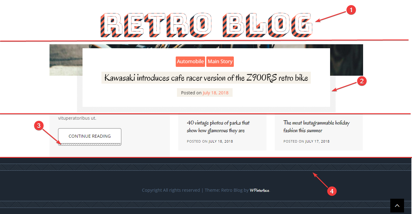 Review the general design of the Retro Blog theme