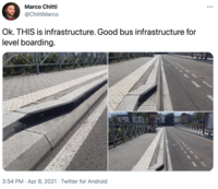 Marco Chitti •.. @ChittiMarco Ok. THIS is infrastructure. Good bus infrastructure for level boarding. EEEEES 3:54 PM · Apr 8, 2021 · Twitter for Android