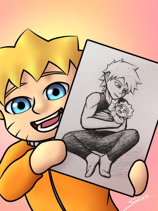 Naruto is seen holding up a drawing. The drawing is of Kakashi, holding a baby Naruto in his arms and looking at him lovingly. https://drive.google.com/file/d/1DPk9ekOLk_nUotMjvK7dq3MVIiD1-5Vz/view?usp=drivesdk