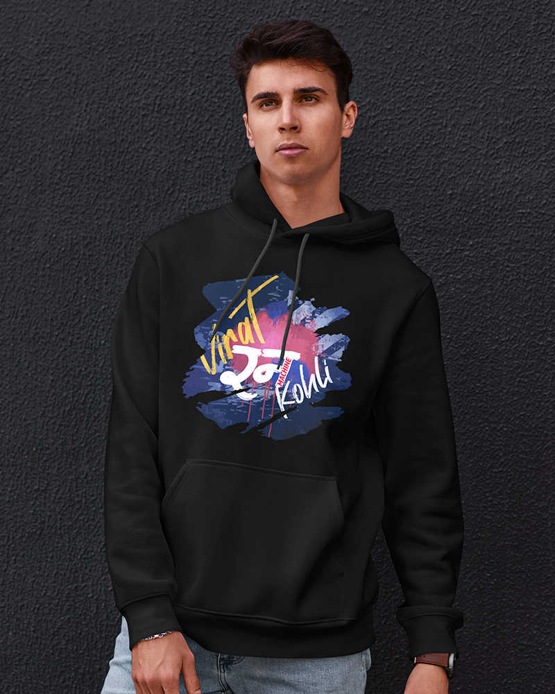 Run Machine Black Fleeced kangaroo pockets Hoodie