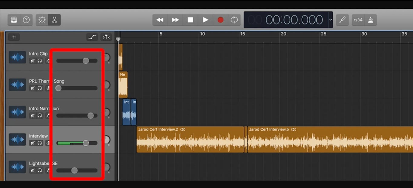 Mixagem de áudio Garageband