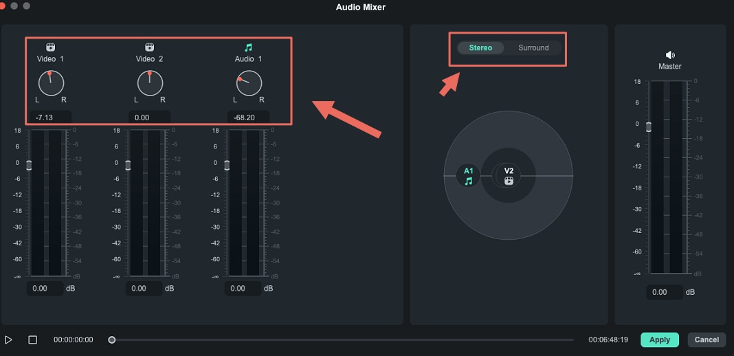 escolher entre surround ou stereo