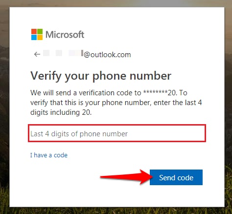 Verifizierungscode für Outlook senden