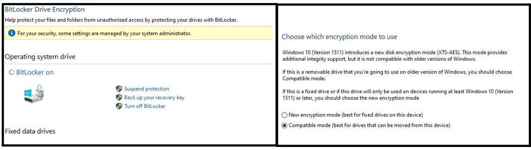 escolha o modo de criptografia do bitlocker