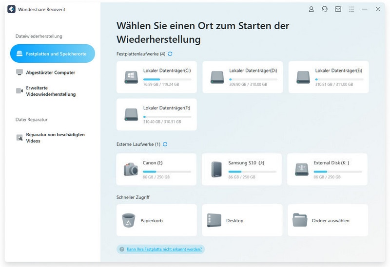 Wählen Sie ein Festplattengerät aus, um mit Ihrer Datenrettungstour zu beginnen.