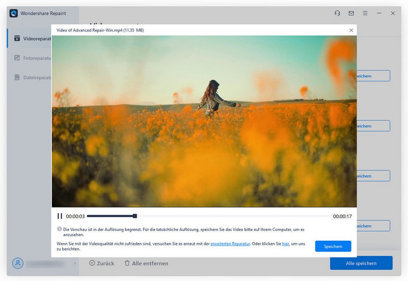 Jetzt k&ouml;nnen Sie schauen das reparierte Video vor und es speichern.