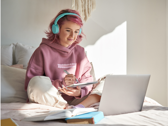 Female learning on the computer