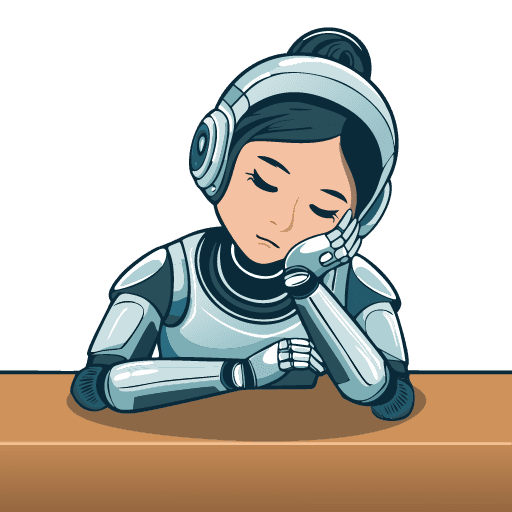 A humanoid rests their chin in their hand, looking bored