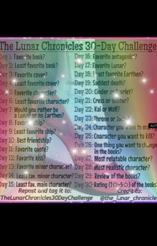 Lunar Chronicles 30 Day Challenge!!!  by DespicablyCharming