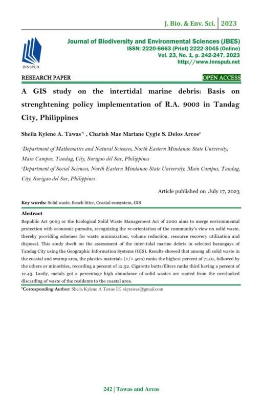 A GIS study on the intertidal marine debris: Basis on strenghtening policy by oaresearchpaper