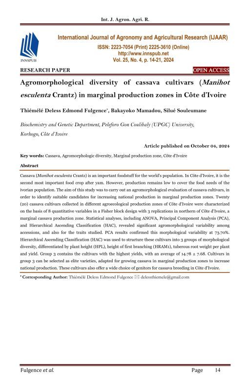 Agromorphological diversity of cassava cultivars (Manihot esculenta Crantz) by oaresearchpaper