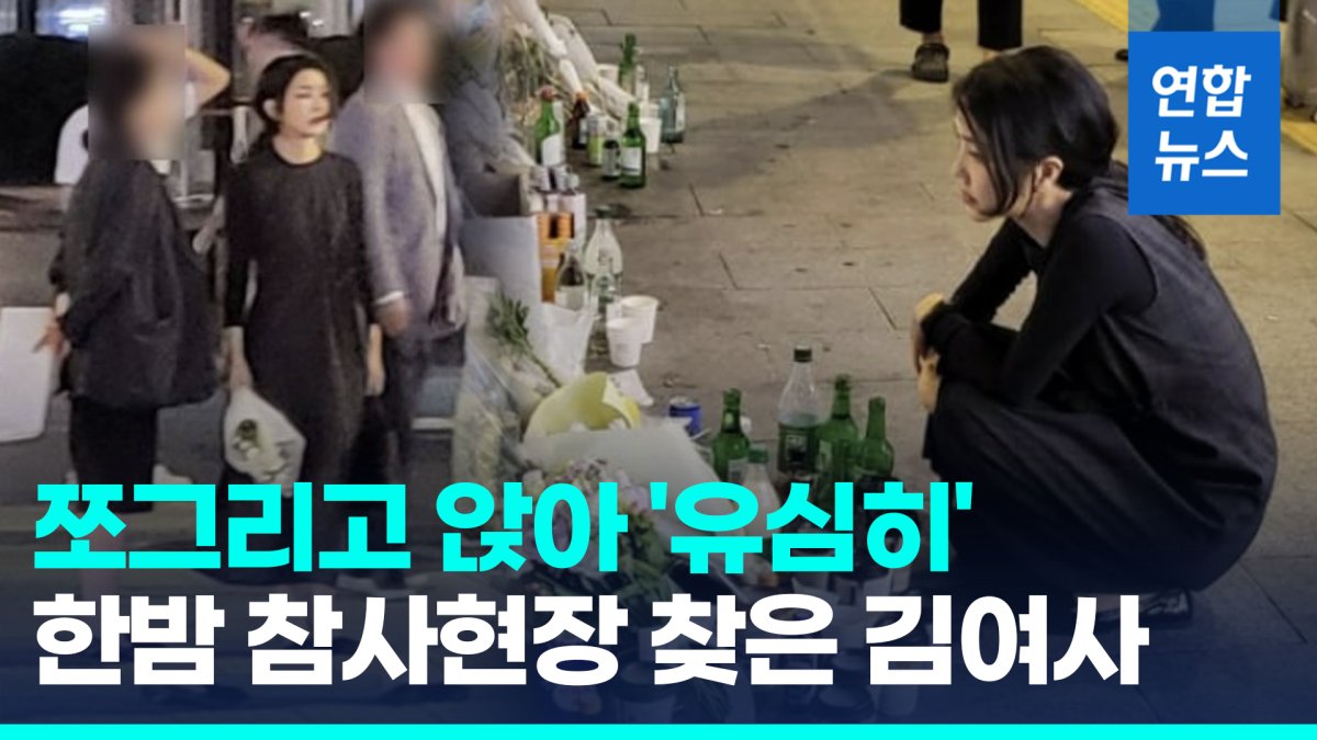[영상] 쪼그려 앉아 '유심히'…한밤 시청역 참사현장 찾은 김건희 여사